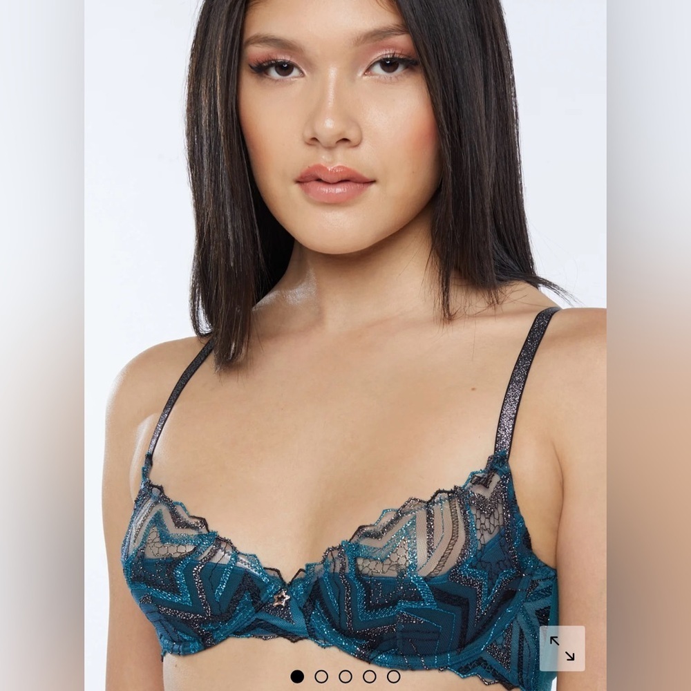 Savage x Fenty Shining Star Embroidered Half Cup Plunge Bra- Multi- 32D- NWT